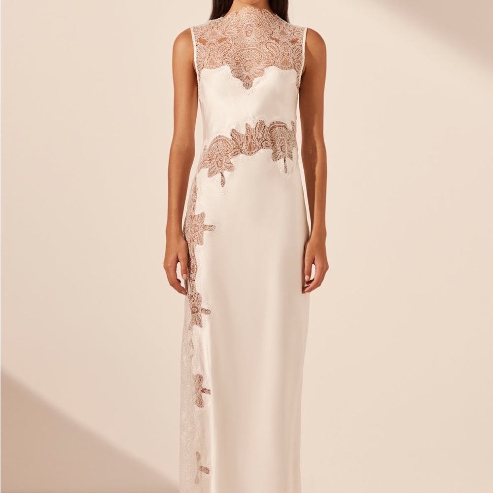 Shona Joy -Stratus Lace High Neck Maxi Dress - Ivory